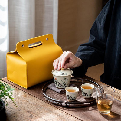 旅行茶具草木灰旅行茶具套裝陶瓷便攜1壺2杯玻璃茶海戶外泡茶器隨身快客杯