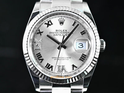 [好時計]ROLEX 勞力士 126234 Datejust 全新24/03現貨  VI、IX鑲鑽 銀白色錶面 版帶 36mm LRK393