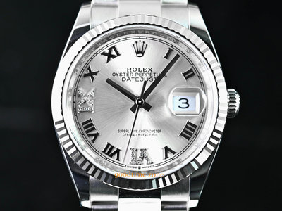 [現貨] ROLEX 勞力士 126234 Datejust 全新24/03現貨 VI、IX鑲鑽 銀白色錶面 版帶 36mm LRK393