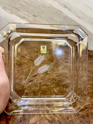 日本kagami水晶手工切割麥芒四方八角皿/壺承盤小碟果盤