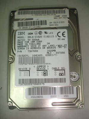 【電腦零件補給站】IBM DDLA-21620 1G (1620MB) IDE 2.5吋硬碟
