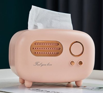 歐式 霧粉色復古收音機造型面紙盒 清新粉紅色創意收音機紙巾收納盒 抽紙盒面紙盒衛生紙盒居家餐廳擺件禮物