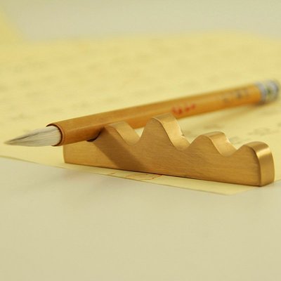 現貨 筆架銅珍黃銅筆擱筆山創意可愛毛筆古風復古日式日式復古筆架山純銅可開發票