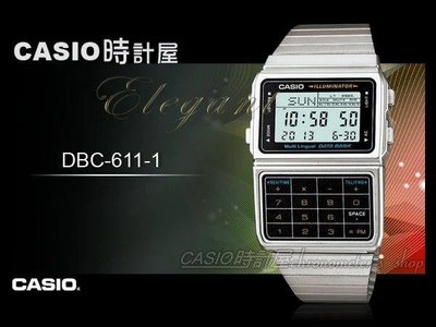 CASIO 時計屋 卡西歐電子錶 DBC-611-1D DATABANK系列 電話記憶 復古潮流錶 DBC-611