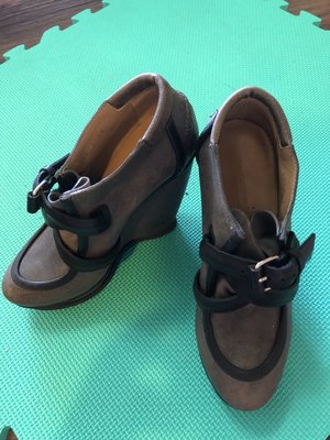 [[二手 私物自售 無附件 品牌真品]] Balenciaga 女鞋 仿古皮質前扣楔型踝靴