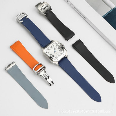 代用錶帶 氟橡膠手錶帶 適配新款山度士中號桑托斯快拆氟橡膠錶帶男21mm