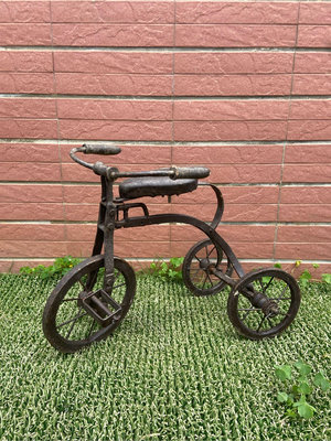 阿公的舊情人 早期 日本時代 手工打造 三輪車 鐵皮 兒童車 日治 日據時代 木座椅 木頭握把 可正常運轉
