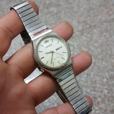 日本 ORIENT ☆雙顯☆男錶 石英錶 錶帶長 老錶 不鏽鋼 零件錶 E05