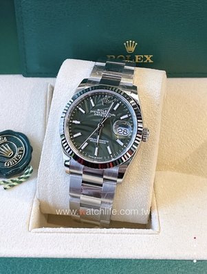 玩錶人Rolex Datejust 126234 綠棕櫚/2022全新錶/白色黃金鋼/36mm/3235機芯/動力儲備約70小時/防水100米/原廠盒單