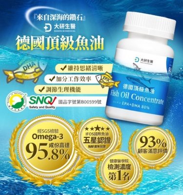 【優品專賣】大研生醫 德國頂級魚油 Omega-3 84% （60/盒）