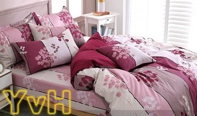 =YvH=床包兩用被 台灣製造印染100%純棉表布 粉色紫色 s39 雙人鋪棉兩用被套+床包+2枕套(訂做款)