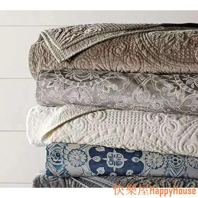 快樂屋Hapyy House高端好貨出口美國PB原單純棉絲絨絎縫薄被床蓋三件套空調被歐美式
