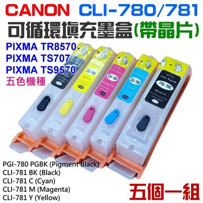 台灣現貨-CANON CLI-780781 可循環填充墨盒(五色、帶晶片)＃TR8570 TS707 TS9570