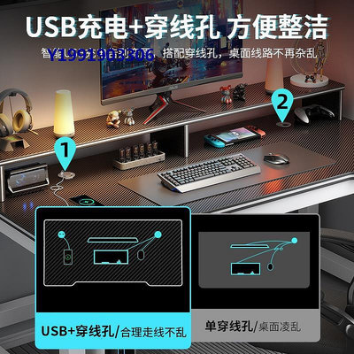 電腦桌臺式書桌小型家用工作臺辦公桌子碳纖維簡易電競桌椅套裝