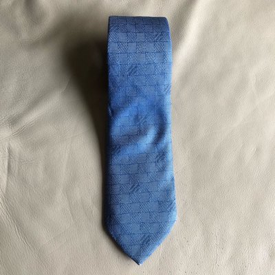 [品味人生2]保證正品 Louis Vuitton LV 藍色 經典格紋 領帶