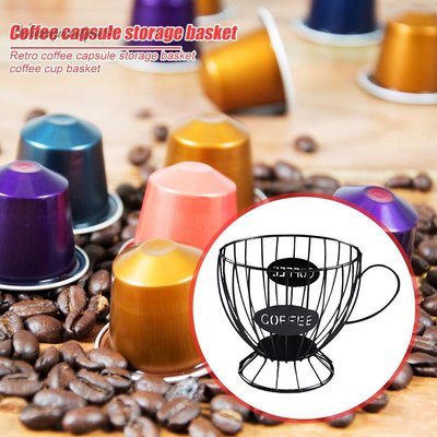 創意咖啡杯杯形鐵線咖啡膠囊收納框架金屬噴漆金色加工咖啡膠囊收納架-現貨