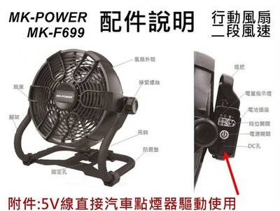 ~金光興修繕屋~MK-POWER MK-F699 行動風扇 兩段風速18V 電風扇 **單主機**
