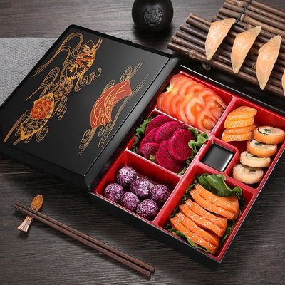 日式便當盒仿木紋塑料餐盒分格長方形多格飯盒商務套餐盒可愛飯盒
