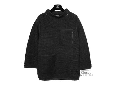 My Closet 二手名牌 CHANEL 全新2013秋冬灰黑色雙口袋八分袖針織上衣