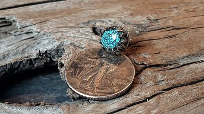 【Monolith】Kingman蜘蛛網紋綠松耳環 鋸齒鑲嵌 天然綠松