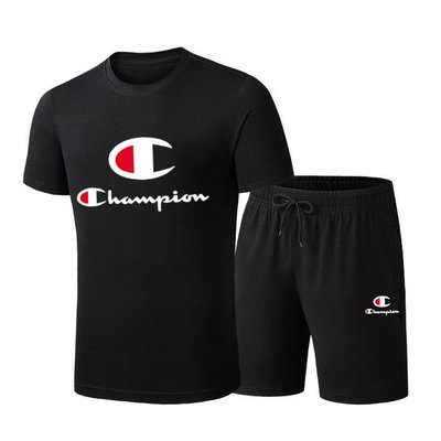 Champion冠軍夏季薄款男士短袖T恤套裝 休閒運動服 半袖 短褲兩件套 潮流韓版健身服 一套360494