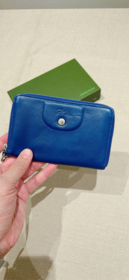 全新 未使用 Longchamp  寶藍色 小牛皮 中夾 提把可拆卸 附原廠盒子 紙卡