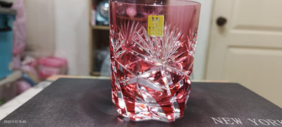 KAGAMI CRYSTAL 水晶玻璃水杯 酒杯 日製真品 江戶切子 色被 紅色立體切削 未使用