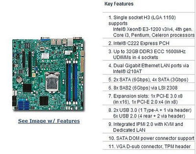 超微 SUPERMICRO X10SL7-F 主板 C222 芯片 1150-v3/v4 伺服器
