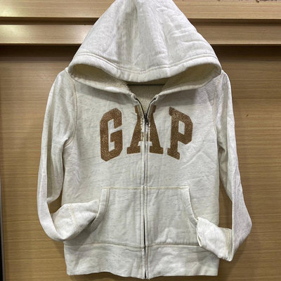 正品GAP 女童裝 Logo刷毛連帽外套 碳素軟磨系列-米色l(瘦小的女生也能穿）