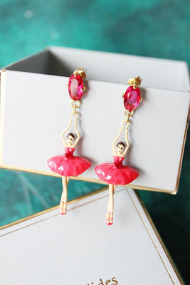 【小鹿甄選】法國Les Nereides 芭蕾舞女孩 玫瑰紅色鑲鉆寶石 婚