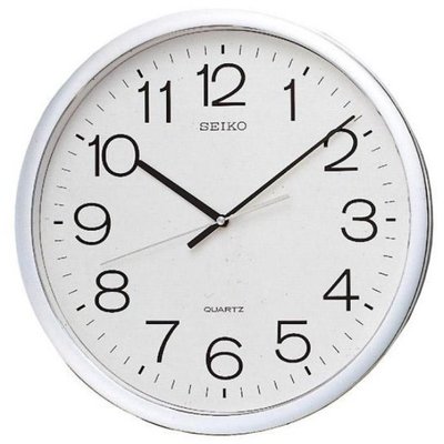 SEIKO精工 直徑36.1 銀色電鍍金屬感外框 標準辦公室掛鐘型號：QXA020S【神梭鐘錶】