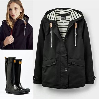 Miolla 英國品牌 Joules 黑色條紋內裏歐款防水防風透氣風衣外套
