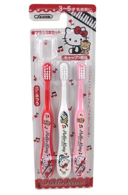 【卡漫迷】 Hello Kitty 兒童 牙刷 三支組 3-5歲 紅白粉 ㊣版 女生 幼童 凱蒂貓 口腔清潔 音樂