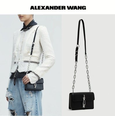 Alexander Wang 王大仁 亞歷山大·王 ►小款 (黑色×金屬銀色) 銀鍊 真皮 小肩背包 側背包 中性款｜全新正品