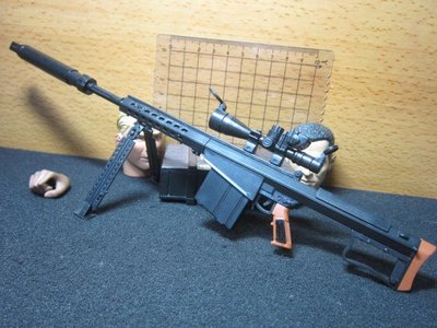 B4兵工裝備 1/6巴雷特滅音型重裝狙擊槍一把(槍機可動 簧力回復) mini模型