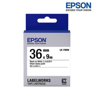 【含稅】EPSON LK-7WBN 白底黑字 標籤帶 一般系列 (寬度36mm) 標籤貼紙 S657401