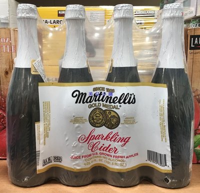 美兒小舖COSTCO好市多代購～Martinelli's 美國進口 氣泡蘋果汁(750mlx4罐)玻璃瓶