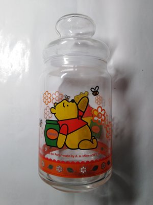 (全新) Disney 迪士尼 小熊維尼圖案儲物罐 玻璃罐 密封罐 收納罐 保鮮罐 零錢罐 糖果零食分裝罐 台灣製