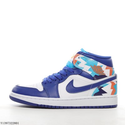Air Jordan 1 Mid AJ11 藍白 經典 塗鴉 減震 籃球鞋 情侶鞋