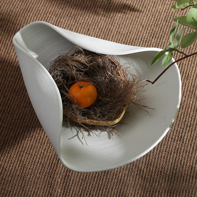 意式極簡黑白陶瓷擺件托盤果盤擺盤客廳餐桌裝飾工藝品樣板間軟裝