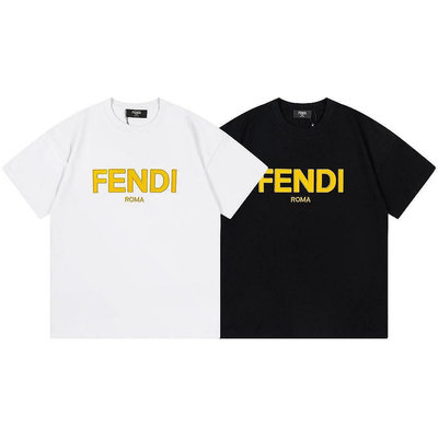 Leann代購~FENDI 芬迪 2024年新款短袖T恤寬鬆純棉圓領半袖衣服字母刺繡 黑/白 XS-L