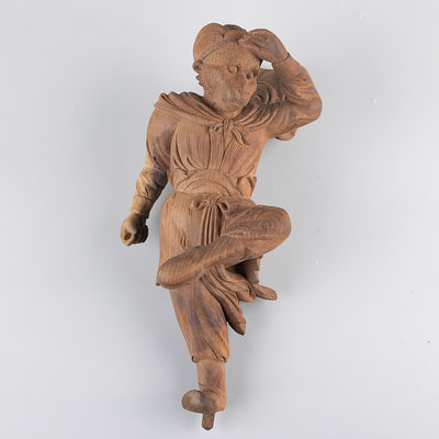 YUCD精緻老木雕-(無底座)大聖爺-孫悟空-疑似是老神像(罕見無上色)210205-15