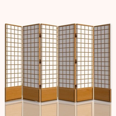 日式仿木紋格子屏風隔斷客廳現代簡約雙面移動布藝時尚可折疊折屏~特價