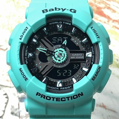 【金台鐘錶】CASIO卡西歐 BABY-G 女錶 雙顯錶 膠質錶帶 湖水綠 BA-111 BA-111-3A