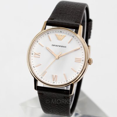 現貨 可自取 EMPORIO ARMANI AR11011 亞曼尼 手錶 43mm 玫瑰金 白色面盤 皮錶帶 男錶女錶