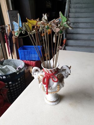 二手家具全省估價(大台北冠均)二手貨中心--大象雙耳陶瓷老花瓶 花器 藝術品 擺飾品 P-050802