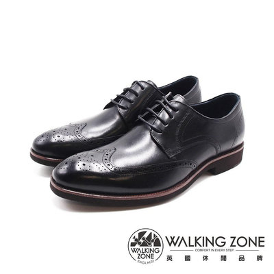 WALKING ZONE(男)W線條商務上班皮鞋 男鞋－黑色
