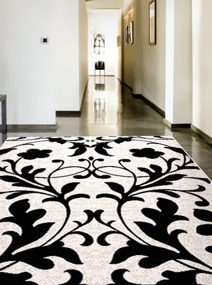 【范登伯格】花意黑白雕花設計流行元素進口人造亮彩絲膠底地毯.賠售價990元含運-70x110cm