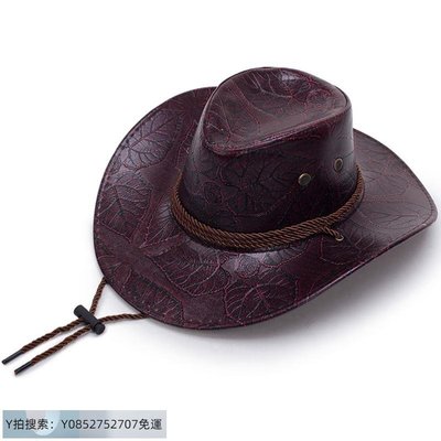 牛仔帽春夏季韓版印花皮革定型牛仔帽 戶外西部牛仔騎士帽草原蒙古帽子