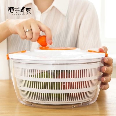 【熱賣精選】 沙拉脫水器家用蔬菜水果甩干器瀝水籃廚房手動脫水機